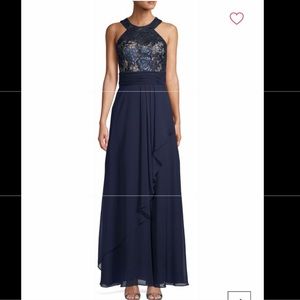 Size 14 Calvin Klein lace- bodice halter dress.